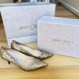 Jimmy Choo Aurora Antique Gold Glitter Heels
